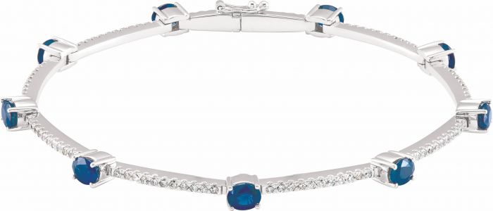 14K White Sapphire & 3/4 CTW Diamond Line Bracelet