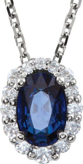 14K White Blue Sapphire & 1/6 CTW Diamond 18 Necklace