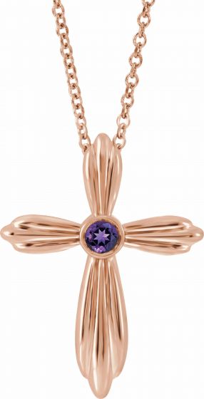14K Rose Amethyst Cross 16-18 Necklace