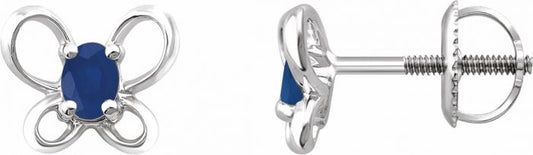 14K White 4x3 mm Oval September Youth Butterfly Birthstone Earrings