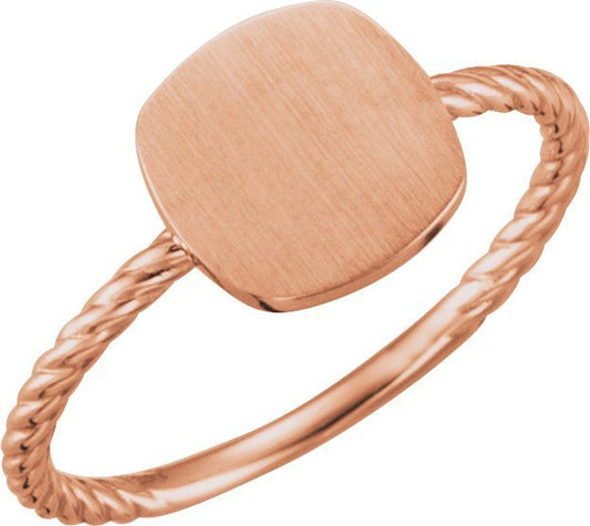 14K Rose Antique Engravable Rope Ring