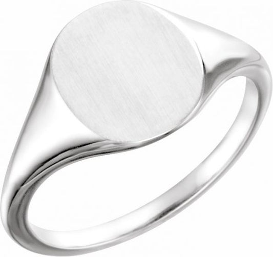 14K White 11x9 mm Oval Signet Ring