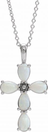 14K White Cabochon White Opal Cross 16-18 Necklace