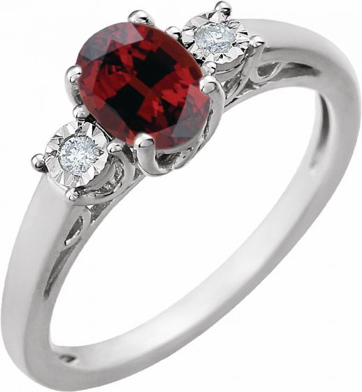 14K White Mozambique Garnet and .04CTW Diamond Ring