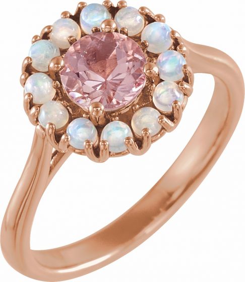 14K Rose Morganite & Ethiopian Opal Halo-Style Ring