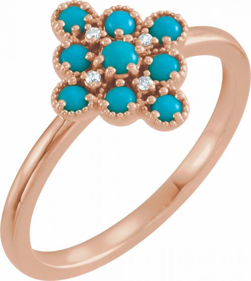 14K Rose Turquoise & .02 CTW Diamond Ring