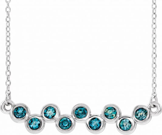 14K White Aquamarine Bezel-Set Bar 16-18 Necklace