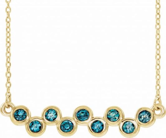 14K Yellow Aquamarine Bezel-Set Bar 16-18 Necklace