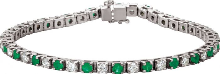 14K White Emerald & 2 1/3 CTW Diamond Line 7  Bracelet