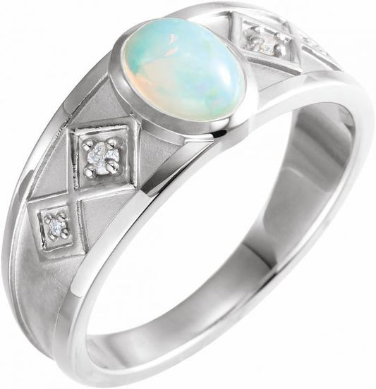 14K White Ethiopian Opal & .05 CTW Diamond Ring