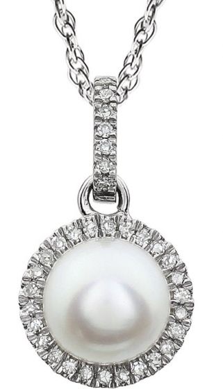 14K White  Freshwater Cultured  Pearl & 1/10 CTW Diamond 18 Necklace