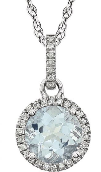 14K White Aquamarine & 1/10 CTW Diamond 18 Necklace