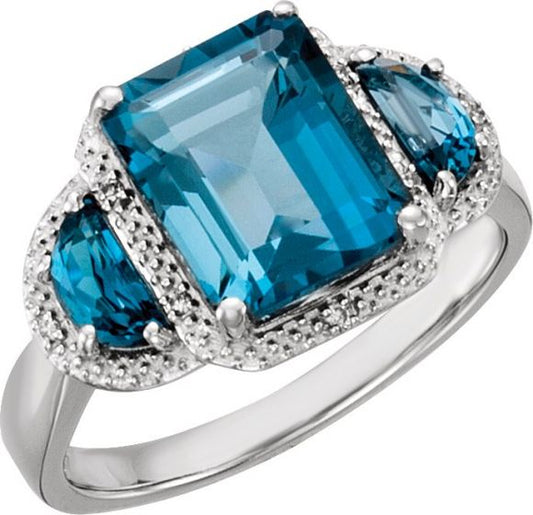 14K White London Blue Topaz & .03 CTW Diamond Ring