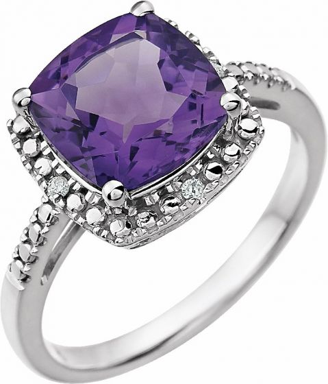 14K White Amethyst & .03 CTW Diamond Ring