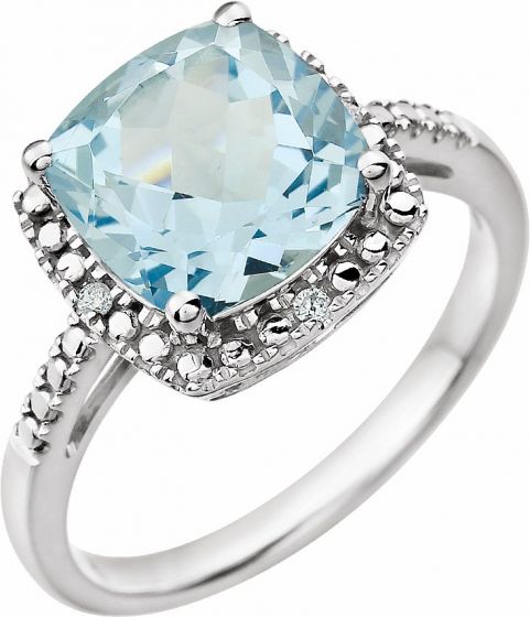 14K White Sky Blue Topaz & .03 CTW Diamond Ring