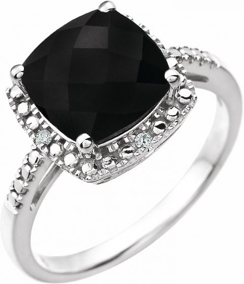 14K White Onyx & .03 CTW Diamond Ring