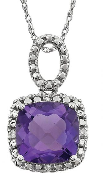14K White Amethyst & .03 CTW Diamond 18 Necklace