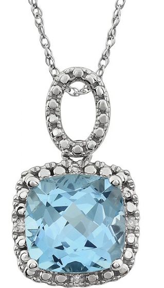 14K White Sky Blue Topaz & .03 CTW Diamond 18 Necklace