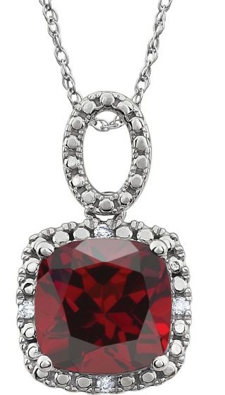 14K White Mozambique Garnet & .03 CTW Diamond 18 Necklace
