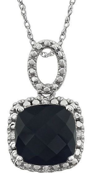 14K White Onyx & .03 CTW Diamond 18 Necklace