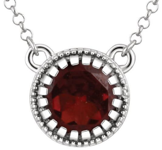 14K White Garnet January 18 Birthstone Necklace