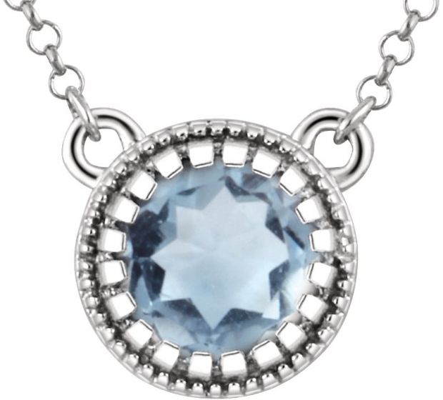 14K White Aquamarine March 18 Birthstone Necklace
