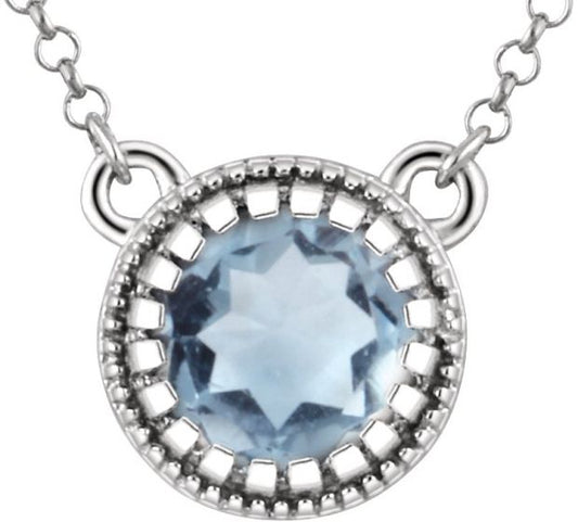 14K White Aquamarine March 18 Birthstone Necklace