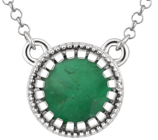14K White Emerald May 18 Birthstone Necklace
