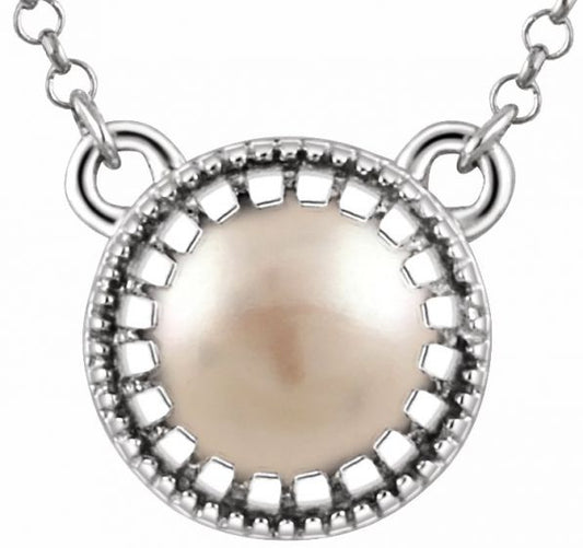 14K White Freshwater Cultured Pearl June 18 Birthstone Necklace