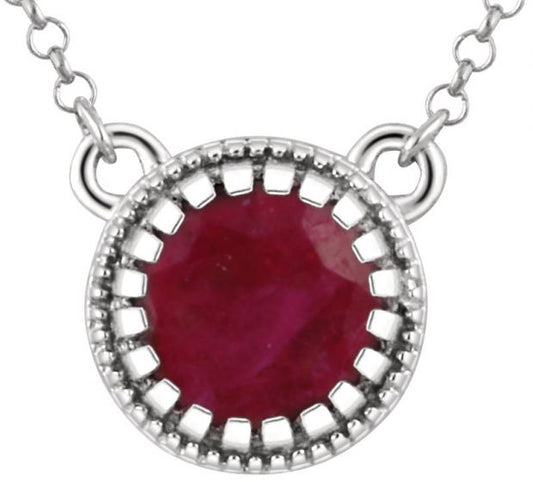 14K White Ruby July 18 Birthstone Necklace