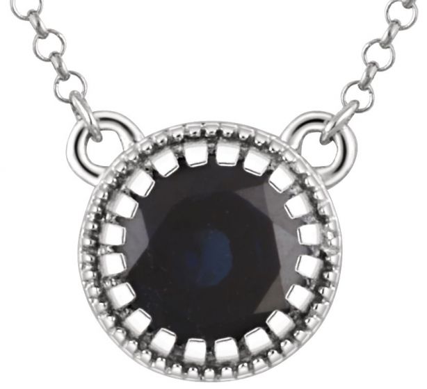 14K White Blue Sapphire September 18 Birthstone Necklace