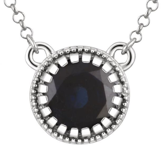 14K White Blue Sapphire September 18 Birthstone Necklace