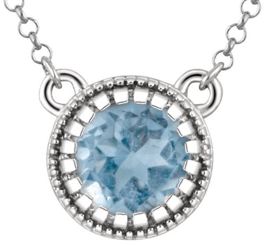 14K White Swiss Blue Topaz December 18 Birthstone Necklace