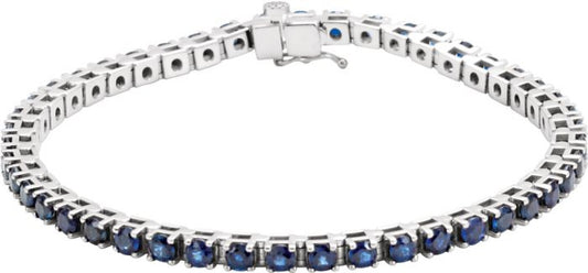 14K White Blue Sapphire Line 7 Bracelet