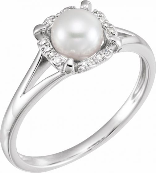 14K White Freshwater Cultured Pearl & .05 CTW Diamond Ring