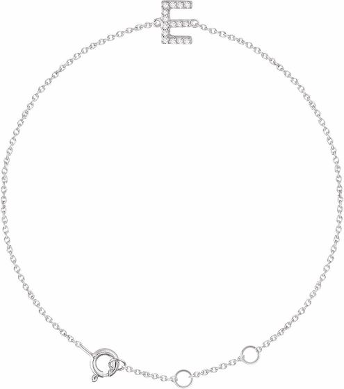 14K White .06 CTW Diamond Initial E 6-7 Bracelet