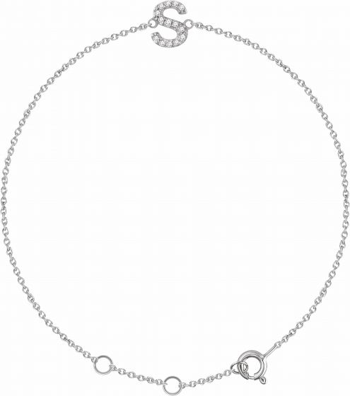 14K White .05 CTW Diamond Initial S 6-7 Bracelet