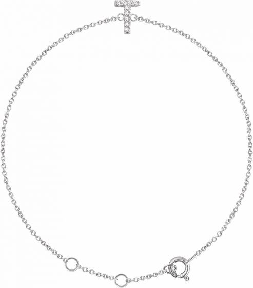 14K White .05 CTW Diamond Initial T 6-7 Bracelet