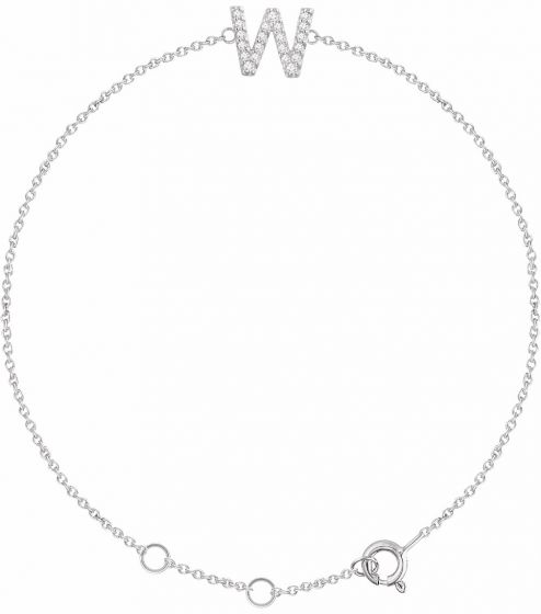 14K White .07 CTW Diamond Initial W 6-7 Bracelet