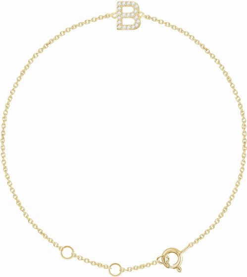 14K Yellow .07 CTW Diamond Initial B 6-7 Bracelet