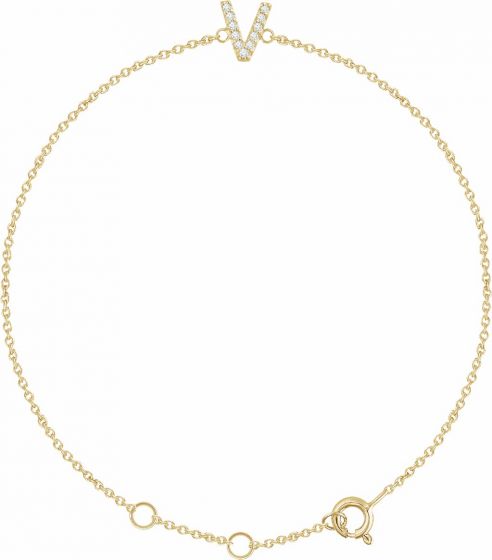 14K Yellow .05 CTW Diamond Initial V 6-7 Bracelet