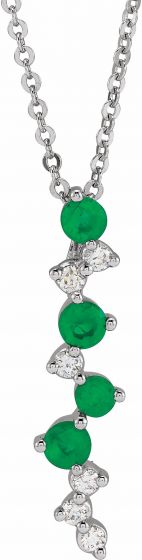 14K White Emerald & 1/10 CTW Diamond Scattered Bar 18 Necklace
