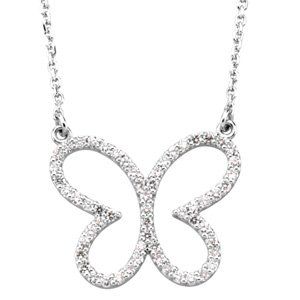 14K White 1/4 CTW Diamond Butterfly 16 Necklace