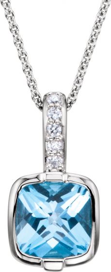 14K White Swiss Blue Topaz & .05 CTW Diamond 18 Necklace