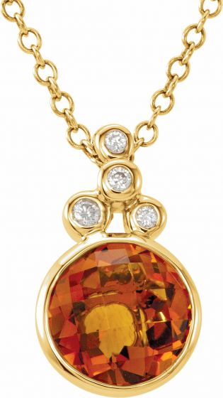 14K Yellow Checkerboard Citrine & .04 CTW Diamond 18 Necklace