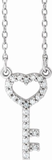 14K White 1/8 CTW Diamond Petite Heart Key 16.5 Necklace