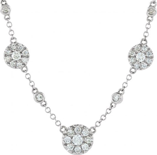 14K White 1/2 CTW Diamond Cluster Station 18 Necklace