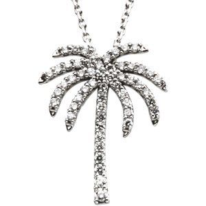 14K White 1/4 CTW Diamond Palm Tree 16 Necklace
