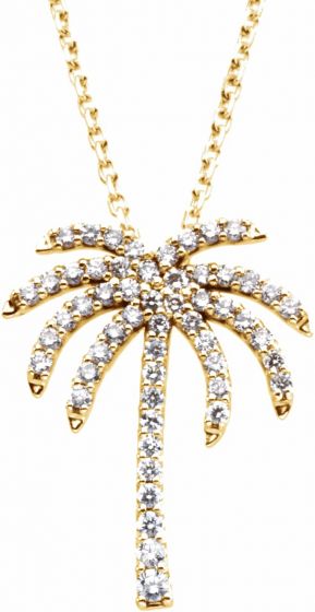 14K Yellow 1/4 CTW Diamond Palm Tree 16 Necklace