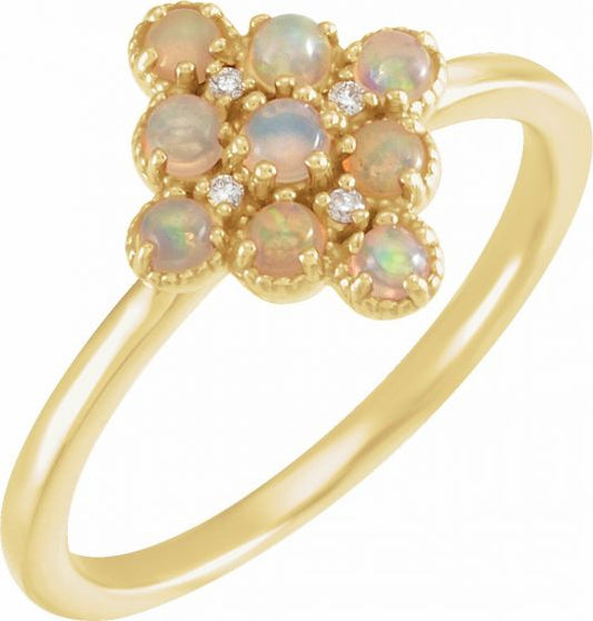 14K Yellow Ethiopian Opal & .02 CTW Diamond Ring